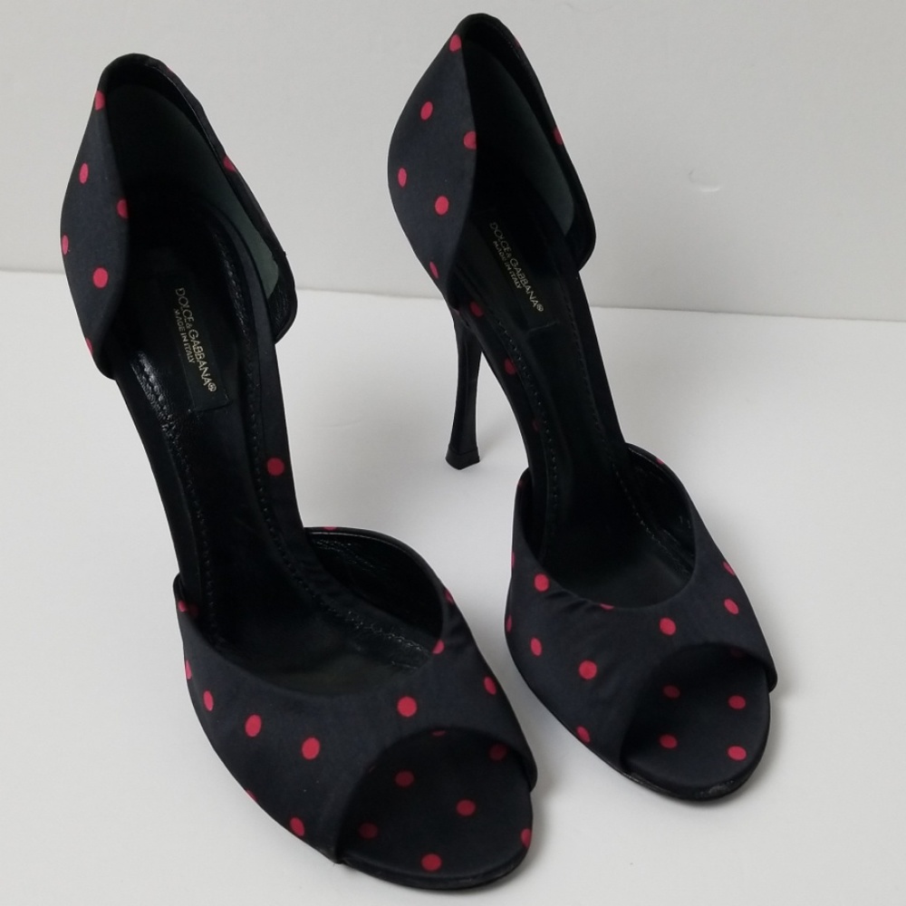 Dolce & Gabbana Polka Dot Silk Dorsay Pumps Sz.8.5 - Picture 2 of 8